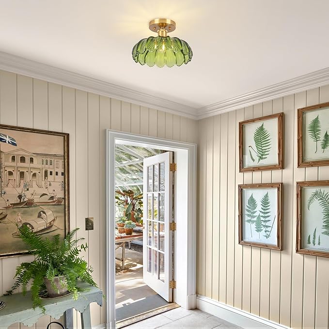 Hallway Lights Fixture Ceiling,Greem Semi Flush Mount Ceiling Lights,9.8" E26 Vintage Light Fixtures for Closet Hallway Kitchen Dining Room