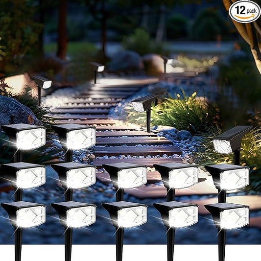 SOLPEX Solar Spot Lights Outdoor Waterproof IP65, Landscape Spotlights Outdoor, Compact Design Spot Lights, Solar Powered Flood Lights for Garden Yard House Pathway Tree Outside, 12 Pack, Cool White