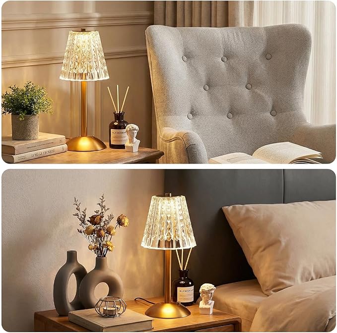 Liliful 4 Pcs Cordless Table Lamp Rechargeable Touch LED Small Gold Portable Battery Operated USB-c Desk Lamp 3 Color Dimmable for Bedroom Living Room Dining (Gold,Classic Style)