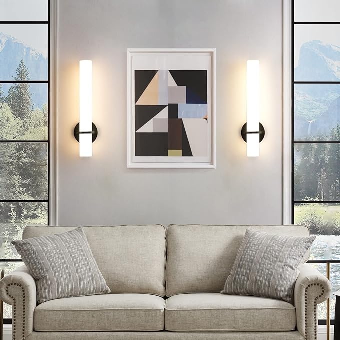 AIJIASI Black Wall Sconces Set of 2, 18 Inch Bathroom Sconces with Acrylic Shade 18W 3000K LED Dimmable Modern Wall Sconces Wall Lights for Bedroom Living Room Hallway Stairway