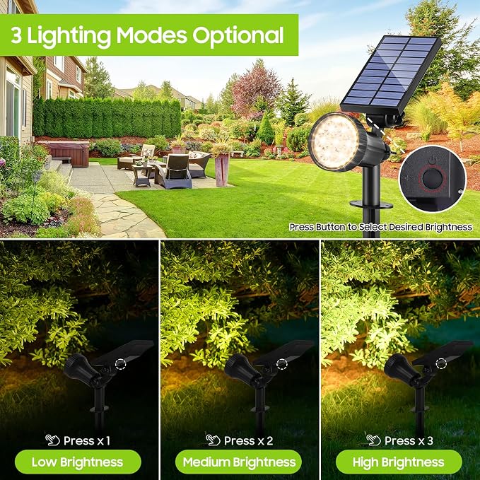 800 Lumens Solar Powered Spot Lights Outdoor - Adjustable Solar Flood Lights with 30 LEDs, 3 Modes, IP65 Waterproof, Solar Light for Landscape, Yard, Garden, Driveway, Tree, Wall(Warm White, 12-Pack)