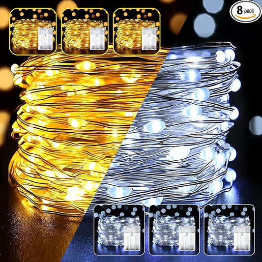 6 Pack LED Fairy Lights Battery Operated 20FT 60 LEDs Silver Wire String Lights Twinkle Lights Starry Fairy Lights for Bedroom Christmas Wedding Party Indoor Outdoor Decor, Warm White + Cool White
