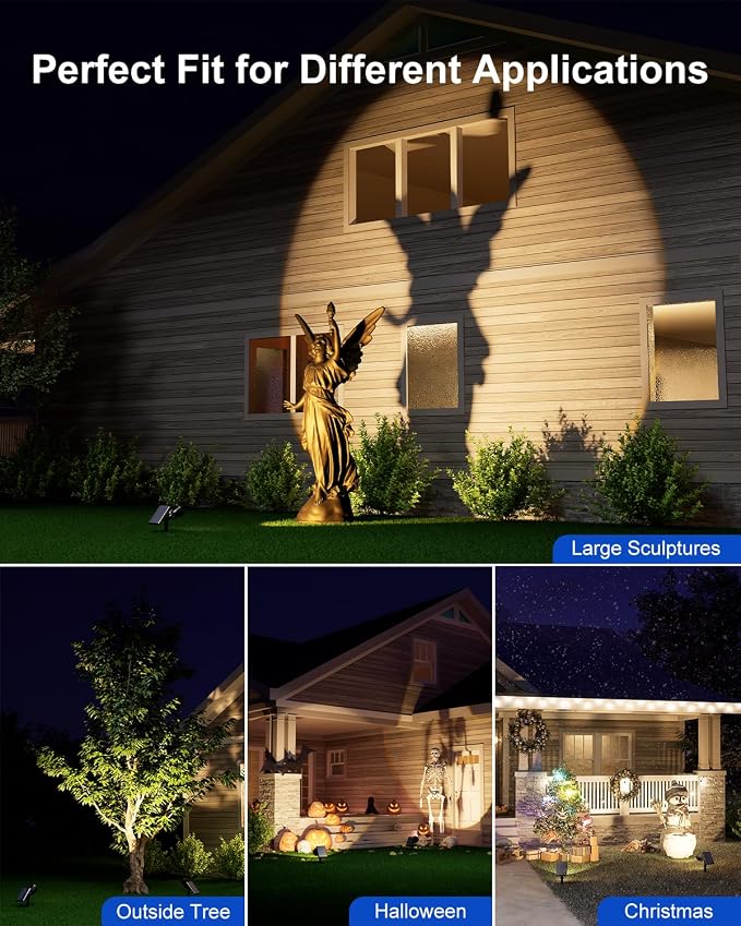 Solar Powered Spot Lights Outdoor Waterproof Super Bright LED Yard Spotlights for Tree, Flag, Lawn, Sculpture, Dusk to Dawn Landscape Uplighting for Outside House Wall Garden Backyard Walkway Driveway