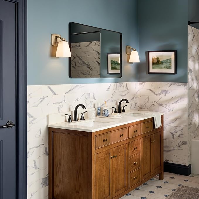 Kichler Marant 5" 1-Light Wall Sconce Bathroom Vanity Light Fixture with Opal Glass in Champagne Bronze for Bathroom, Powder Room, Hallway, Fireplace (5" W x 9.5" H), 55214CPZ