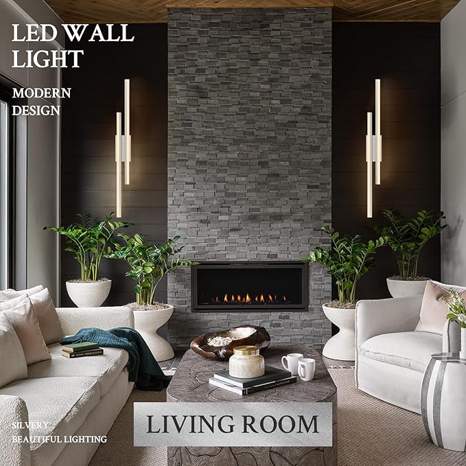 LED Wall Sconce Silver Modern Remote Wall Light Fixtures for Living Room, Dimmable LED Vanity Light Indoor Remote Wall Sconce for Bedside Bedroom Bathroom Dining Room, 39.4inch 1 Pack