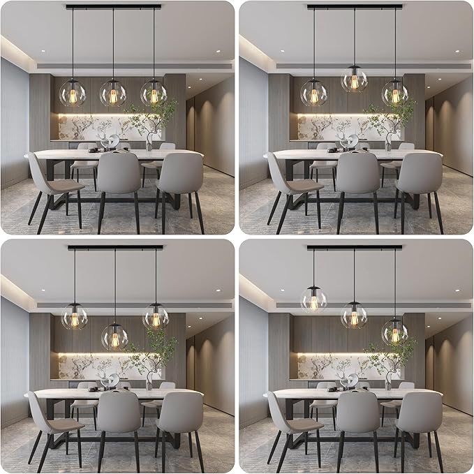 Globe Pendant Light, Modern Hanging Lighting Fixture, Classic Cluster Chandelier with Clear Glass Shades(Black, 3 Lights, 27.6 Inch)