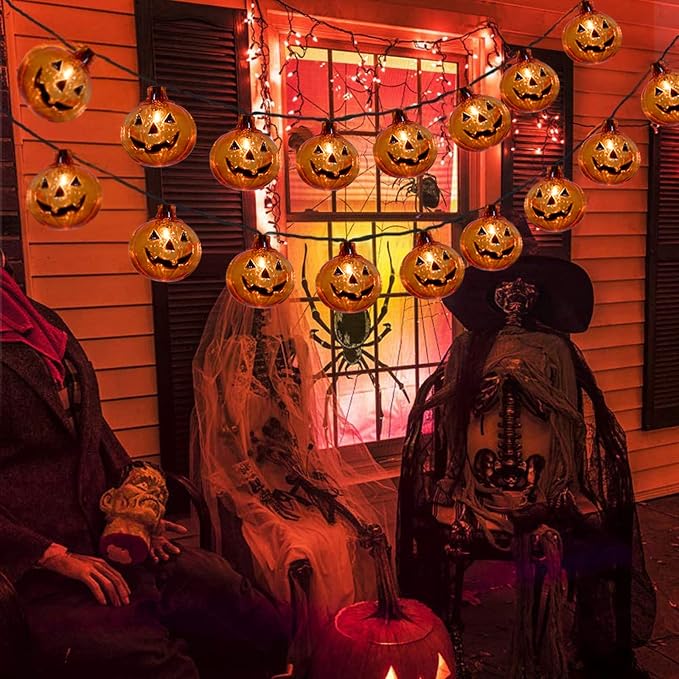 SUNSGNE Pumpkin String Lights, 8.5ft Halloween String Lights with 10 Smiling Jack-O-Lantern Pumpkin Light for Indoor Outdoor Party Decorations