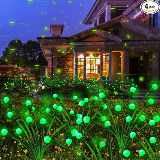 Kohlrabi Solar St Patricks Day Lights Outdoor, 4 Pack 32 LED Solar Green Firefly Lights Waterproof, Starburst Wind Swaying Light for Outside Yard Patio Planter Flower Bed Walkway Christmas Decoration