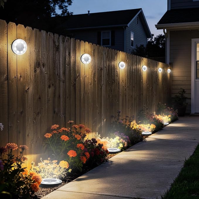 Joomer 2-in-1 Solar Lights Outdoor Waterproof Solar Powered Ground Lights | 4 Pack 8 LED Solar Garden Lights Disc Landscape Lighting for Patio Pathway Lawn Yard Driveway Walkway (White)
