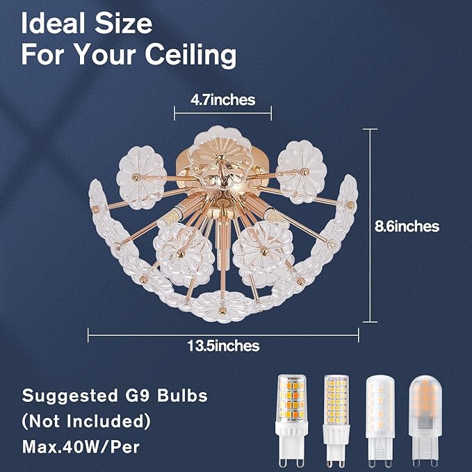 CM MZY Sputnik Flush Mount Ceiling Light, Gold Metal Flower Ceiling Light Fixtures, 3-Light Farmhouse Close to Ceiling Lamp Fixture for Bedroom Closet Kitchen Living Room Hallway(Dia 13.8")