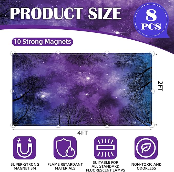 ANGSYLTH 8 Pcs Fluorescent Light Covers - 4 x 2 Feet Covers for Ceiling Lights, 8 x 10 Magnetic Light Filters for Classroom, Office, Hospitals