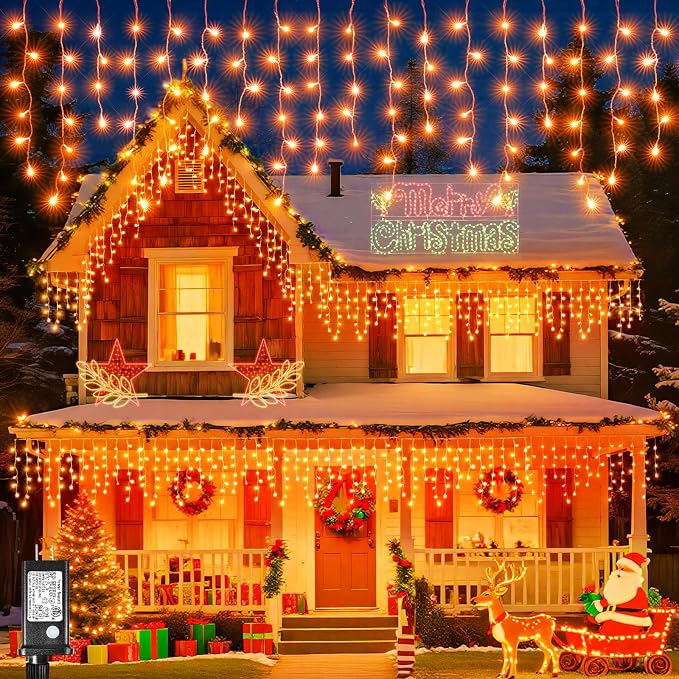 Orange Icicle Lights for Outside - 66FT 640 LED Icicle Halloween Lights with 8 Modes Timer, 120 Drops Waterproof Connectable String Lights Indoor for Patio Garden Holiday Decorations, Orange