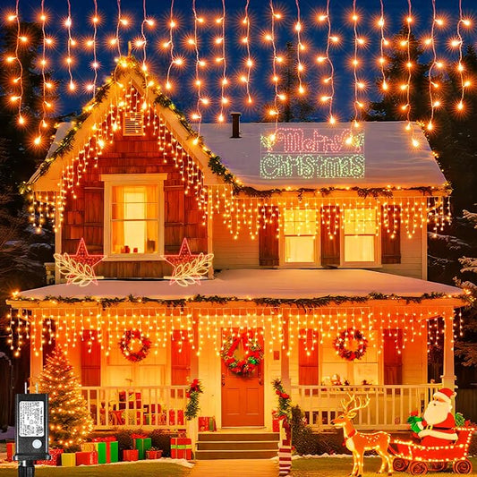 Orange Icicle Lights for Outside - 66FT 640 LED Icicle Halloween Lights with 8 Modes Timer, 120 Drops Waterproof Connectable String Lights Indoor for Patio Garden Holiday Decorations, Orange
