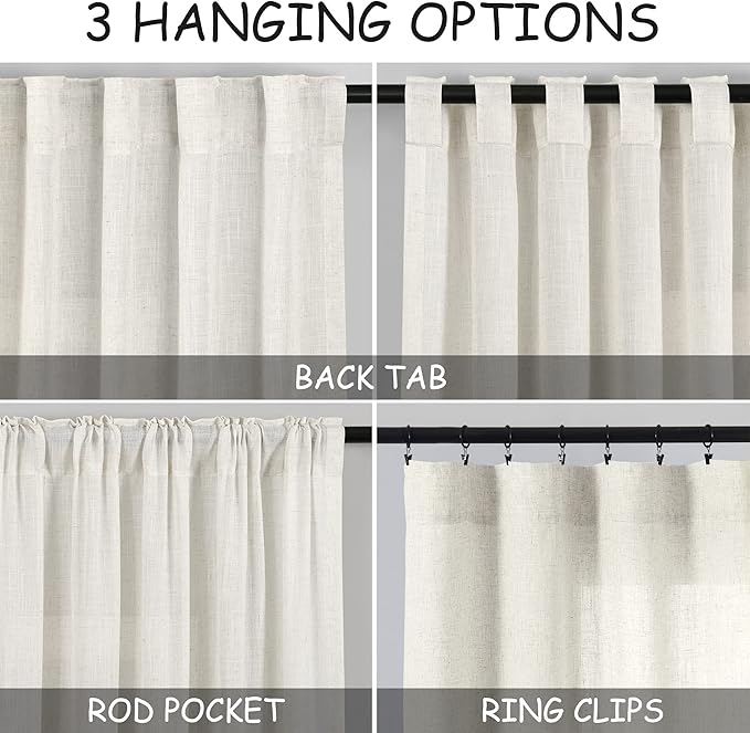 Nanspring Cream 36 Inch Length Kitchen Curtains Linen Blend Back Tab Privacy Light Filtering Bathroom Window Curtains Modern Sheer Short Curtain for Front Small Door Window Laundry RV Camper 26x36