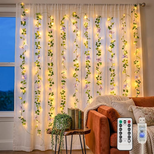 suddus Vine with Lights, Vine Lights with Butterfly for Wall,Bedroom, Dorm, Wedding, Party, Indoor Decor