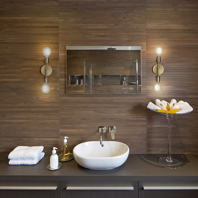 Globe Electric 2-Light Vanity Light, Matte Brass, Open Socket, Horizontal Vertical Mount, Glam Bathroom Lighting, 51736