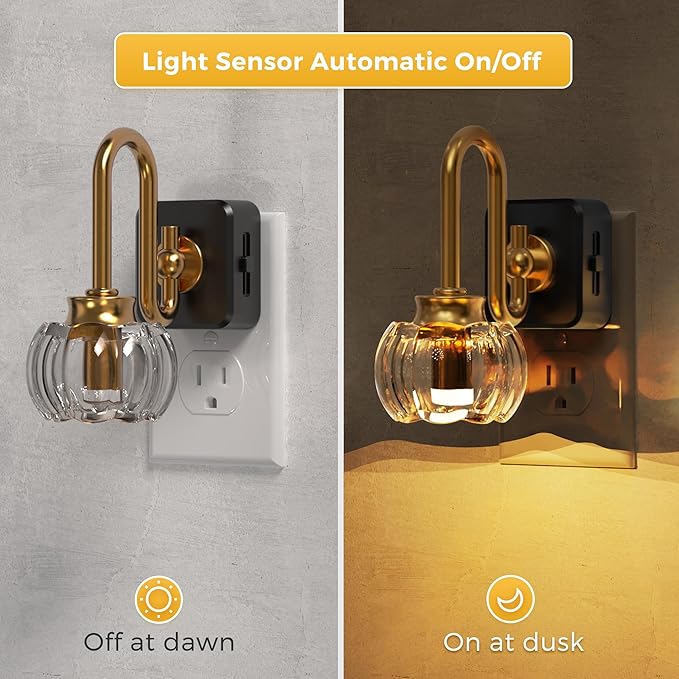 L LOHAS LED Night Lights Plug into Wall, 3000K Soft White LED, Floral Night Lights with Dusk to Dawn Sensor, 0-100lm Adjustable Brightness, for Hallway Bedroom Stairway