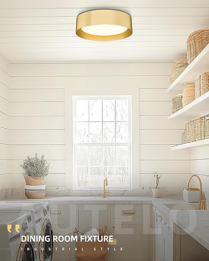 AUTELO Gold Flush Mount Ceiling Light, 16" 5CCT Ceiling Light with Frosted Glass in Gold Finish for Bedroom, C3336-40 BRZ LED
