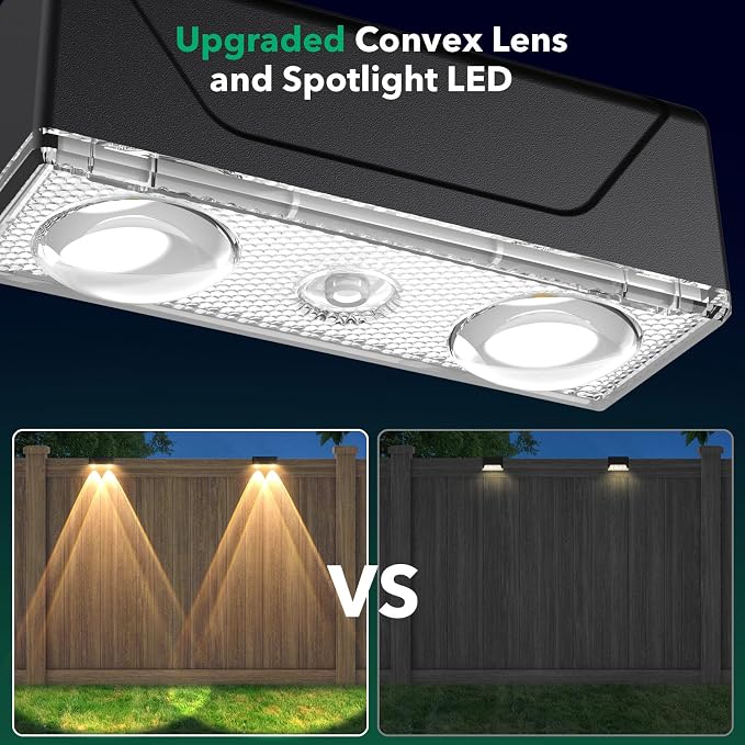 Solar Fence Lights Outdoor - 3 Color Modes(3000K/4000K/6000K), IP55 Waterproof Solar Lights, Fence Light Solar Powered for Outside, Backyard, Railing, Steps, Patio and Wall Lighting（8Pack）