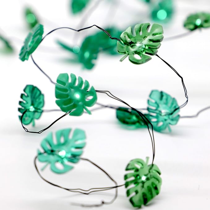 MIYA LIFE Summer Tropical Leaf Lights for Bedroom Battery - Operated Fairy Lights with Remote - Tropical Monstera Green Decor Acrylic Monstera Leaf Decor for Summer Party Home
