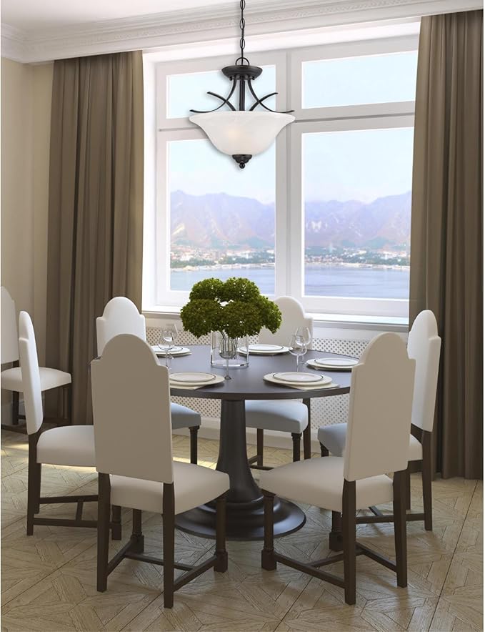 Westinghouse 6340300 Pacific Falls Two-Light Indoor Convertible Pendant/Semi-Flush Ceiling Fixture, Amber Bronze Finish with White Alabaster Glass