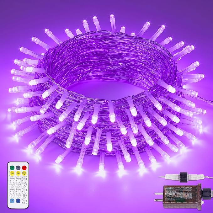 Halloween String Lights Indoor Outdoor,33FT 100 LED Purple Christmas Twinkle Lights,13 Modes Fairy Lights Plug in,Connectable IP65 Waterproof for Xmas Room Tent Patio Tree Party Decor(Purple)