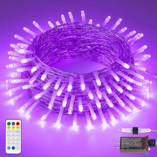 Halloween String Lights Indoor Outdoor,33FT 100 LED Purple Christmas Twinkle Lights,13 Modes Fairy Lights Plug in,Connectable IP65 Waterproof for Xmas Room Tent Patio Tree Party Decor(Purple)
