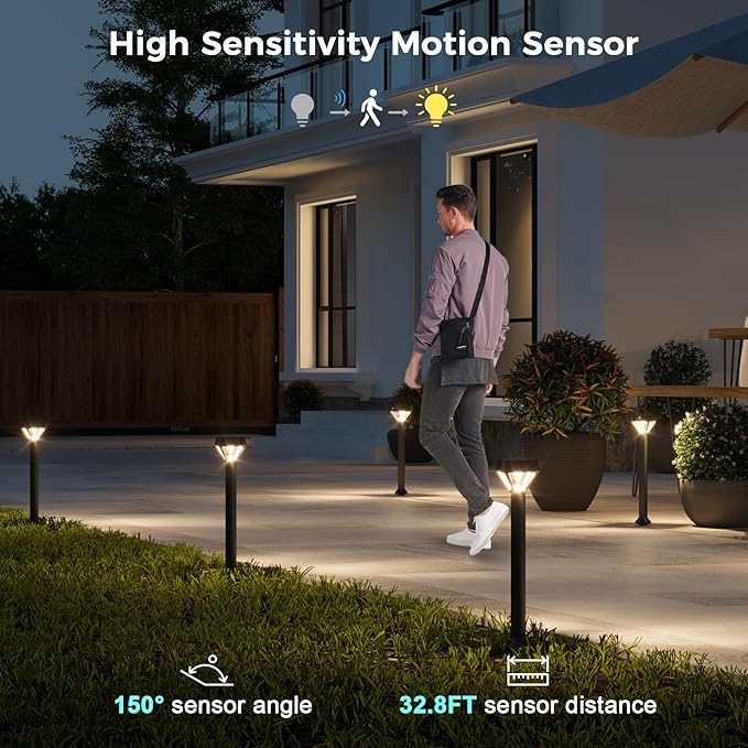 XMCOSY+ Smart Solar Pathway Lights, 150LM Motion Sensor Outdoor Lights, Waterproof, APP Control RGBCW Color Changing Garden Light for Yard Landscape Driveway, Compatible with Alexa, 6 Pack