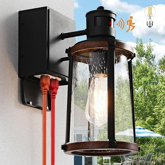Dusk to Dawn Motion Sensor Outdoor Light with GFCI Outlet Waterproof Outside Porch Light Exterior Lighting Fixtures for House Garage Front Door,Bulb Included,12.5 "H,1PC