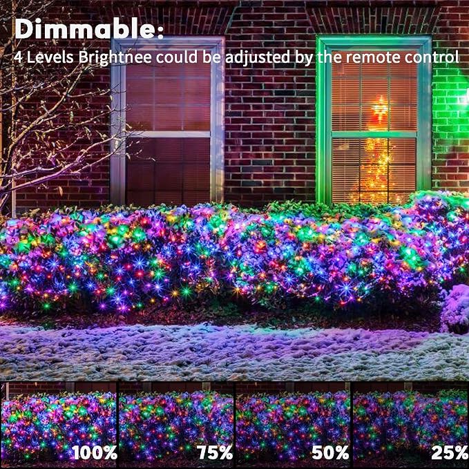 echosari Chritsmas Net Lights Battery Operated, 100 LED 4.9 x 4.9ft Outdoor Net Light Remote Timer Mesh Lights for Bush Deck Fence Wall Holiday Decor (Multicolor)