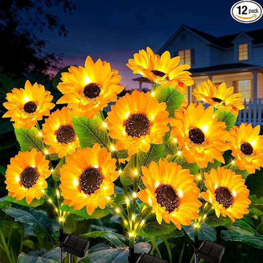 LETMY 12 Pack Solar Lights Outdoor, Solar Sunflower Lights