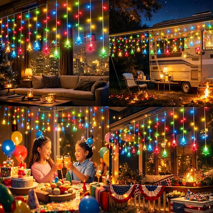 Curtain String Light Christmas Decoration Icicle Lights 8 Modes dimmable,108 LEDs 4M Christmas and Halloween String Lights for Home,Office,Party,bar,Holiday,Party (Multicolor)