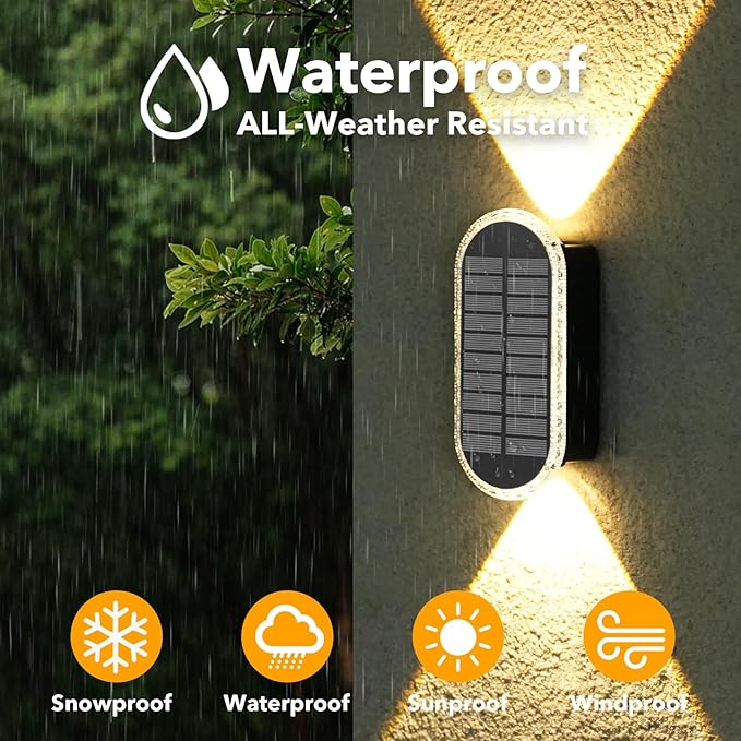 Herzila Solar Fence Lights - RGB & Warm White, LED Christmas Solar Lights Outdoor Waterproof 7 Colors,2 Lens Top and Bottom Lighting for Outdoor/Patio/Wall/Fence Pack of 2