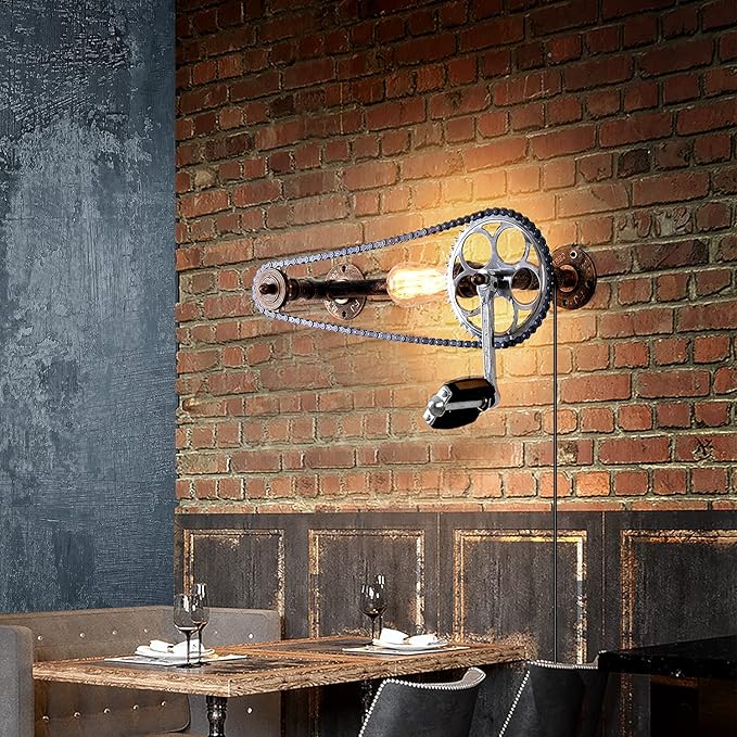 Farmhouse Rustic Wall Decor light With E26 Base Edison Retro Industrial Style Vintage Wall Lamp With 5.9Ft Wire Adjustable Plug in Cord Wall Lanterns For Farmhouse living Room Wall Decor (Bicycle)