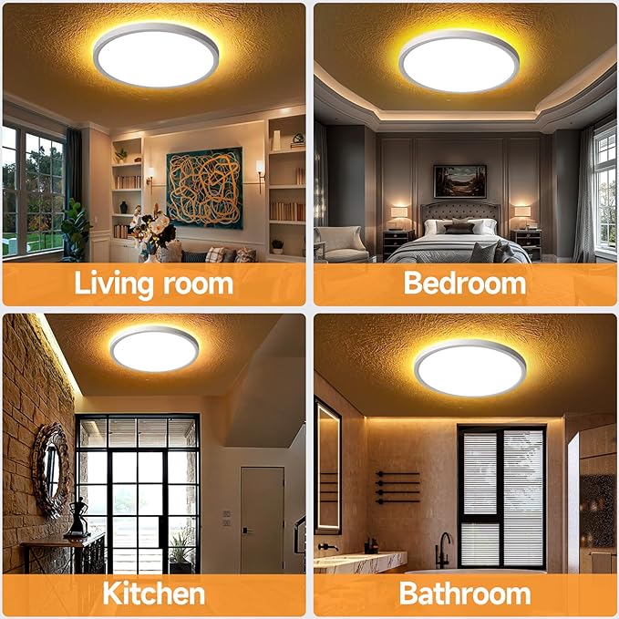 Mille Lucciole 4 Pack LED Flush Mount Ceiling Light Fixture with Night Light, Dimmable Ceiling Lights White 12 Inch 30W 3000LM 3CCT Color Adjustable Led Flush Mount fixtures with Remote Control