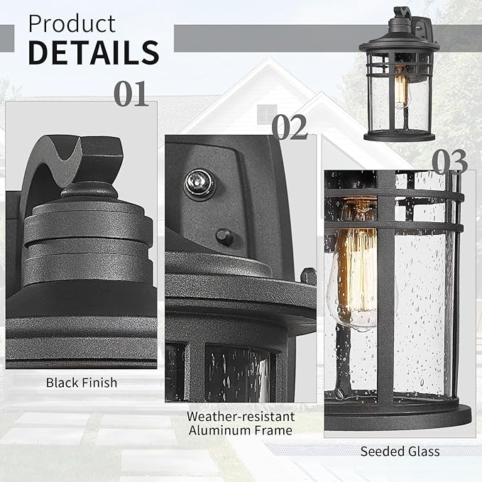Darkaway Dusk to Dawn Outdoor Porch Wall Light,Outside Wall Mounted Light Seeded Glass Exterior Waterproof Lantern 14.57inch Large Modern Wall Sconce Lighting for House Front Door Garage