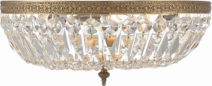 Crystorama 3 Light Spectra Crystal Olde Brass Flush Mount