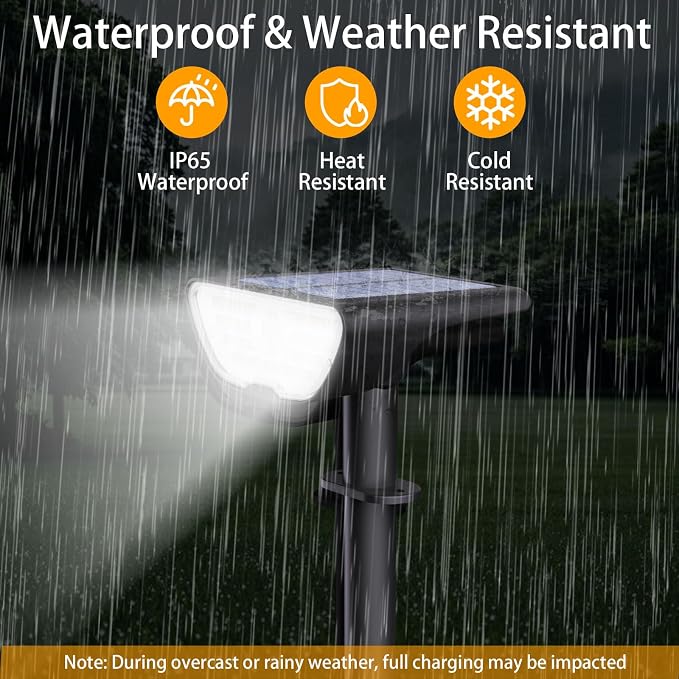 RUIKORING Solar Spot Lights Outdoor Waterproof, 73 LED Landscape Spotlight with 3 Lighting Modes, Dusk to Dawn Auto On/Off, 2-in-1 Wall & Ground Mount for Yard, Garden & Pathway, Cool White, 1 Pack