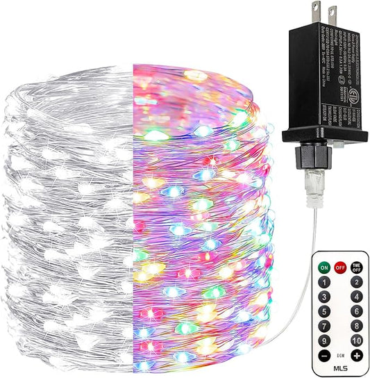 Cool White ⇋ Multicolor 66Ft 200LED Christmas Fairy Lights Plug in with Remote, Waterproof String Lights Outdoor Indoor 10 Modes with Timer, Twinkle Lights for Girl's Room Garden Christmas Decorations
