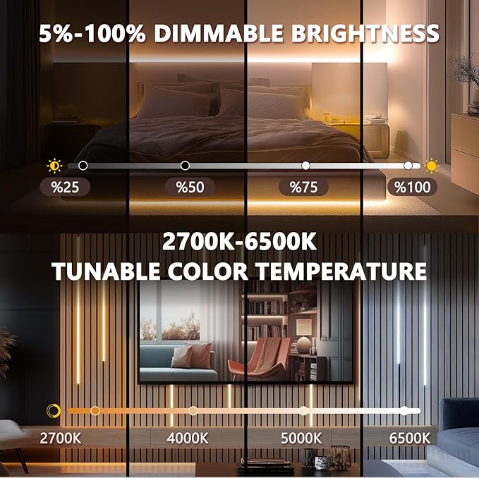 V4light 16.4ft Smart Silicone LED Strip for Recessed Lighting, 2700K-6500K CCT, CRI90+ Dot-Free, Works with Alexa, App&Remote, Cuttable & Dimmable, Clip Mount for Wood Slat Wall, Under Cabinet, Stairs