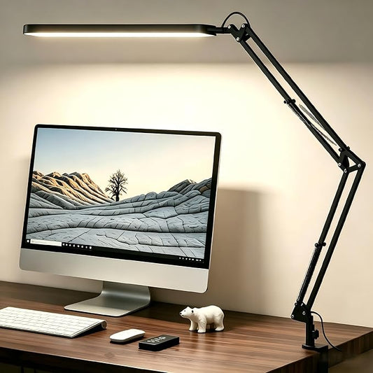 SKYLEO Desk Lamp for Home Office, Eye Comfortable LED Desk Light for Long Hours, Adjustable Swing Arm with Memory Function, Black
