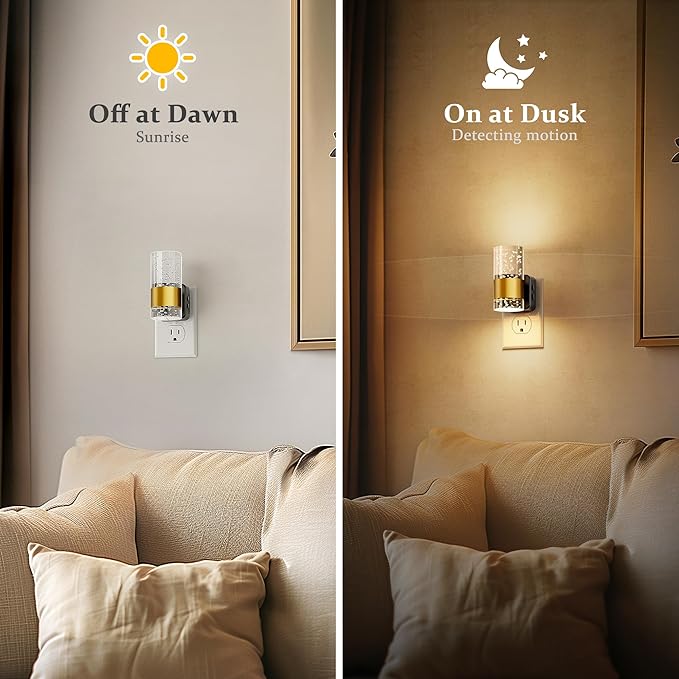 JandCase Night Lights Plug into Wall,2 Pack Color Changing Night Light for Kids, 3000K+RGB 10-Color LED Nightlight with Dusk to Dawn Sensor, 10/50/100LM Adjustable Brightness for Rooms Home Decor