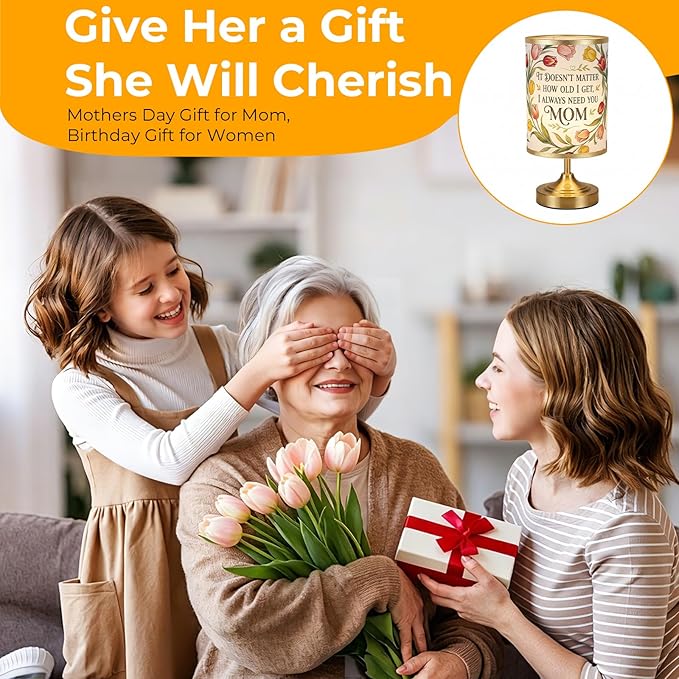 Cordless Table Lamp,Mothers Day Gift for Mom Mother Grandma, 4000mAh Rechargeable Bedside Lamp,3 Color Modes & Stepless Dimming Tulip Desk Lamp, Cute Birthday Gift for Mom Women from Daughter Son
