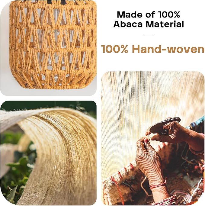 3-Light Bathroom Vanity Light Fixtures, Rustic Style Rattan Bathroom Wall Sconce with Handmade Bamboo Woven Boho Wicker Lampshade, Farmhouse Wooden Bracket, Suit for Stairway Bedroom and Hallway