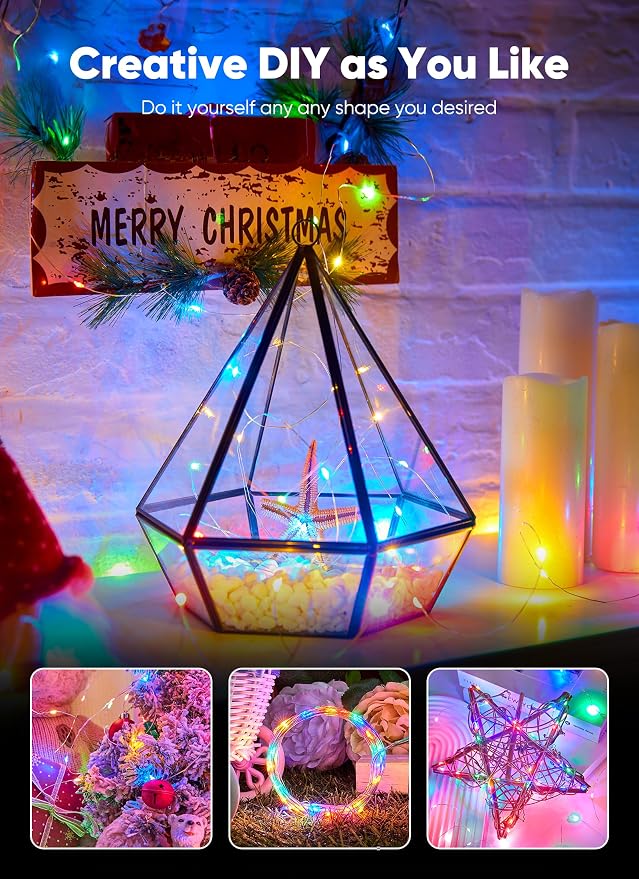 33Ft 100LED Outdoor String Lights, Fairy Lights Battery Operated with Remote, Waterproof Twinkle Lights for Bedroom Dorm Patio Tapestry Backyard Garden Party Indoor Christmas Decoration, Multicolor