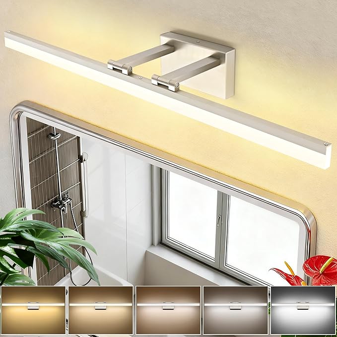 SOLFART 39.4 Inch 5 Color Temperature Dimmable Brushed Nickel Bathroom Light Fixture Vanity Light Over Mirror Modern Bathroom Lights Over Mirror 5CCT