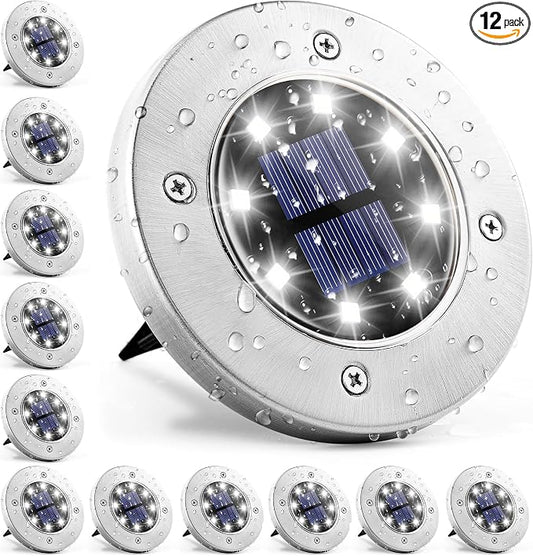 GIGALUMI Solar In-Ground Fence Lights - 12 Pack Cool White, Waterproof Fence Perimeter Lights, No-Drill Installation, Compatible with Wood, Metal, Vinyl, Concrete and Composite Fences
