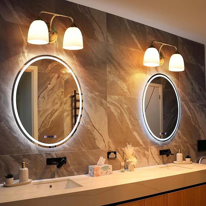 Gold 2-Light Traditional Bathroom Vanity Light Fixtures Over Mirror, Modern Vanity Lights for Living Room, Standard E26 Base, Aged Brass