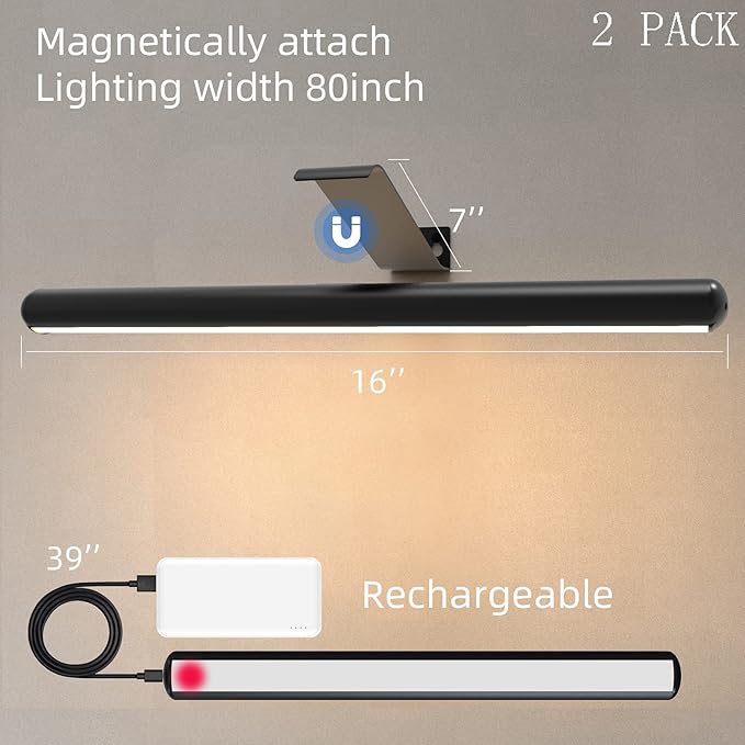 TINTINDOC 2Pack Wireless Picture Lights with Remote,Battery Operated,16.5'' Painting Lights for Art Picture Full Metal with Dimmable Timer, Magnetic Attached Display Light for Dartboard Gallery