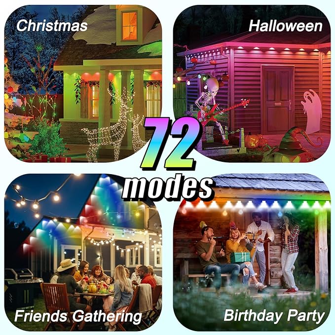 Permanent Outdoor Lights, 200ft Outdoor String Light Smart RGB with 72 Scene Modes, IP67 Waterproof Holiday Lights for Outside, APP and Remote Control Party Holidays